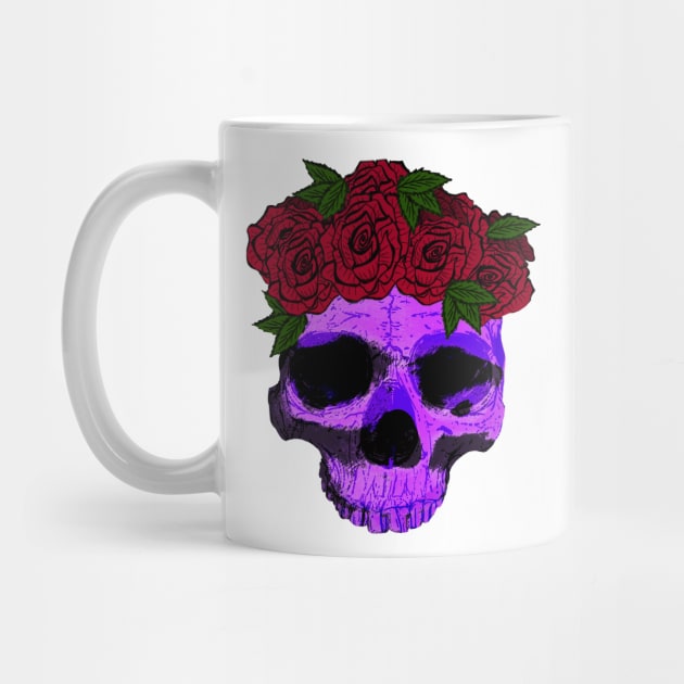 Purple Skull with a Crown of Roses by galaxieartshop